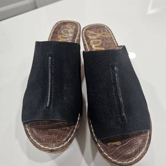 Ladies Sam Edelman Black Suede Cork Wedge Sandals 8M 38 - Picture 3 of 14